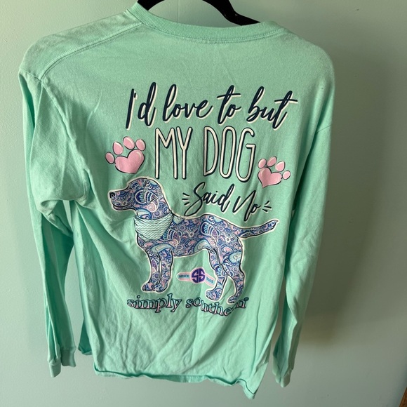 Simply Southern "I'd Love to But My Dog Said No" mint green long sleeve Medium - Picture 1 of 7